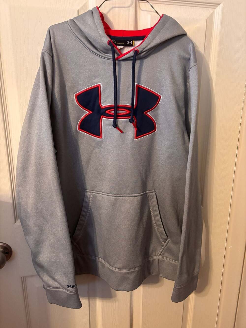 Under Armour Storm Fleece Pullover Hoodie Gray Red Navy Large